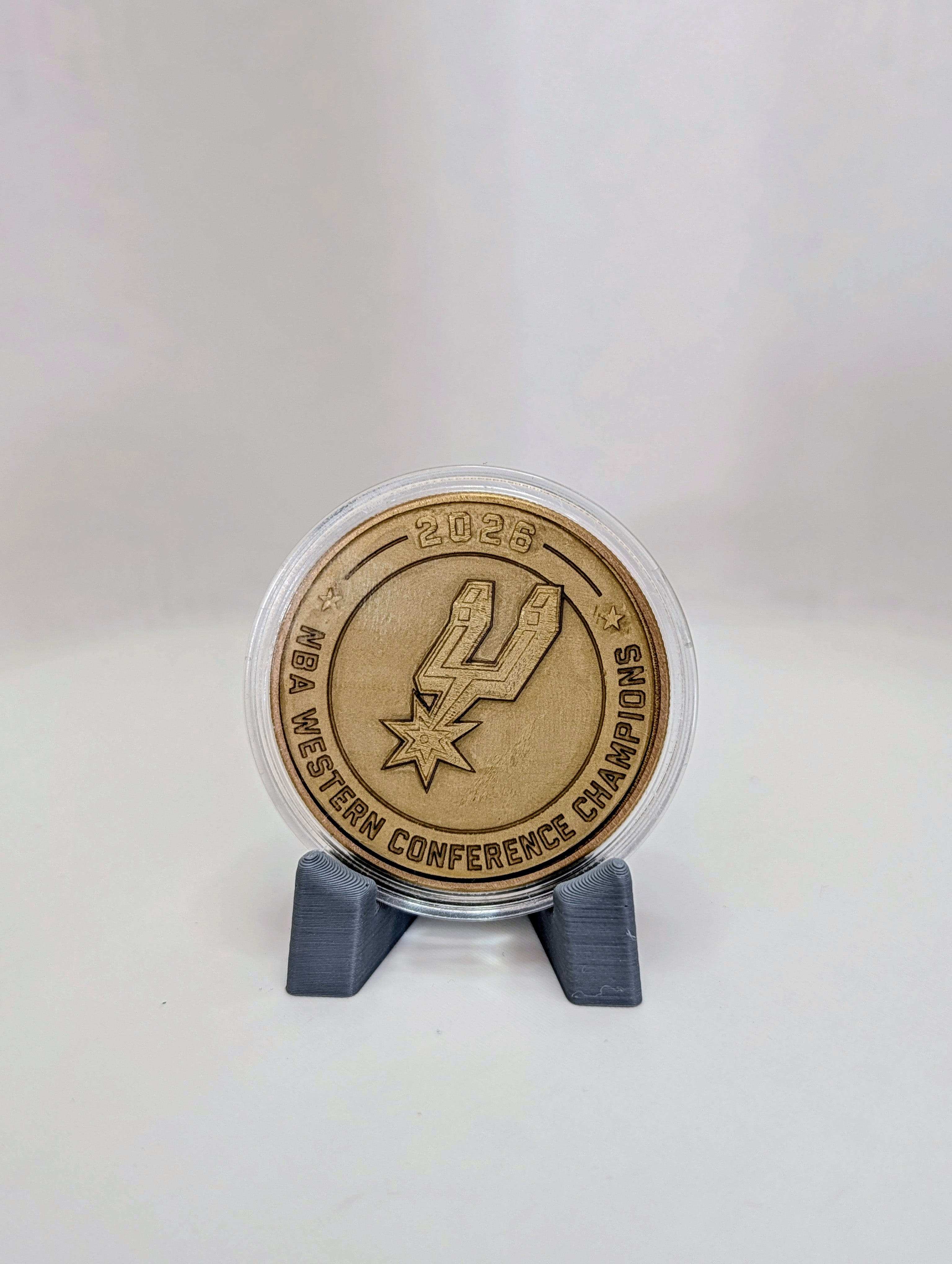 Custom Brass Spurs Championship Coin | 2026 Western Conference Champions | Laser Engraved Basketball Collectible
